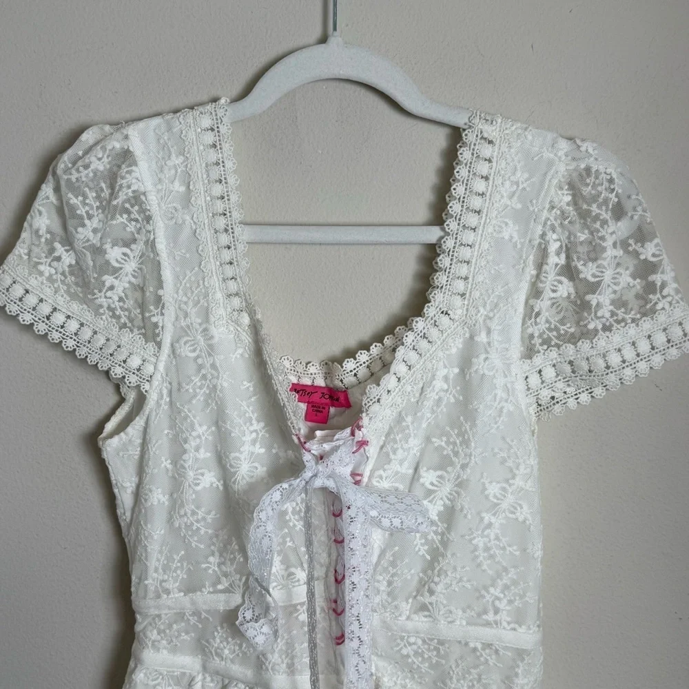 Betsey Johnson White Lace Mini Dress Large Bridal Bachelorette Bridal Shower